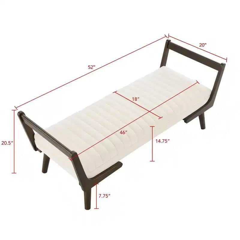 Panca Contenitore Imbottita "Channel Tufted" in Similpelle da 52" con Gambe in Noce in Stile Mid-Century