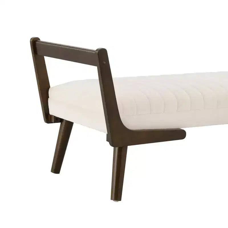 Panca Contenitore Imbottita "Channel Tufted" in Similpelle da 52" con Gambe in Noce in Stile Mid-Century