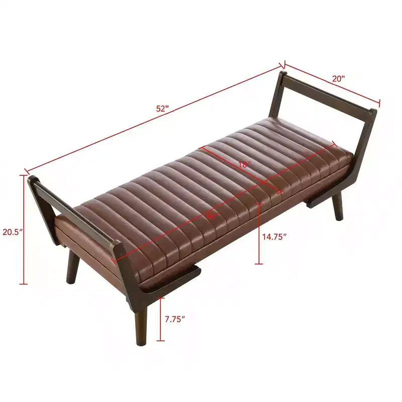 Panca Contenitore Imbottita "Channel Tufted" in Similpelle da 52" con Gambe in Noce in Stile Mid-Century