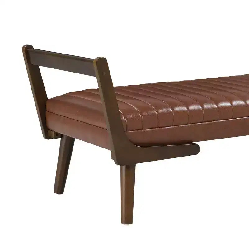 Panca Contenitore Imbottita "Channel Tufted" in Similpelle da 52" con Gambe in Noce in Stile Mid-Century