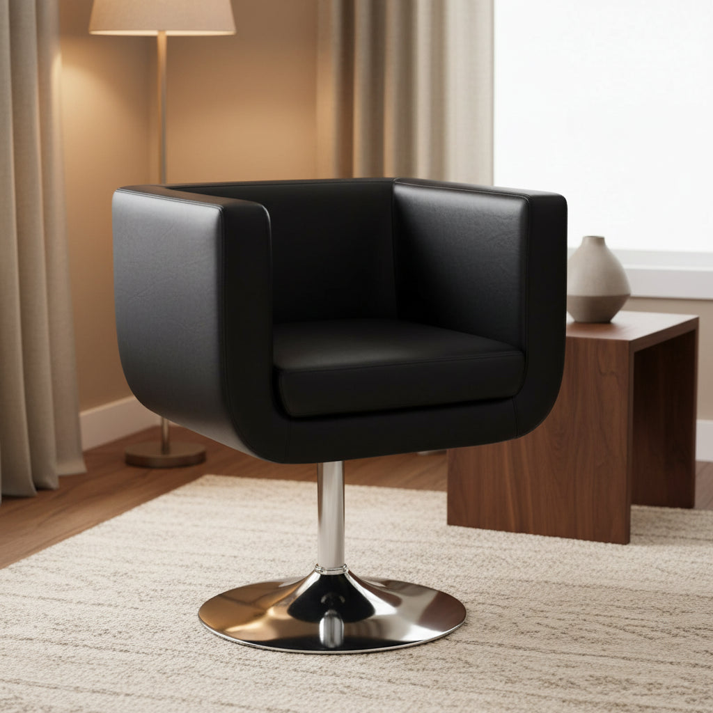vidaXL Armchair with Chrome Base Black Faux Leather