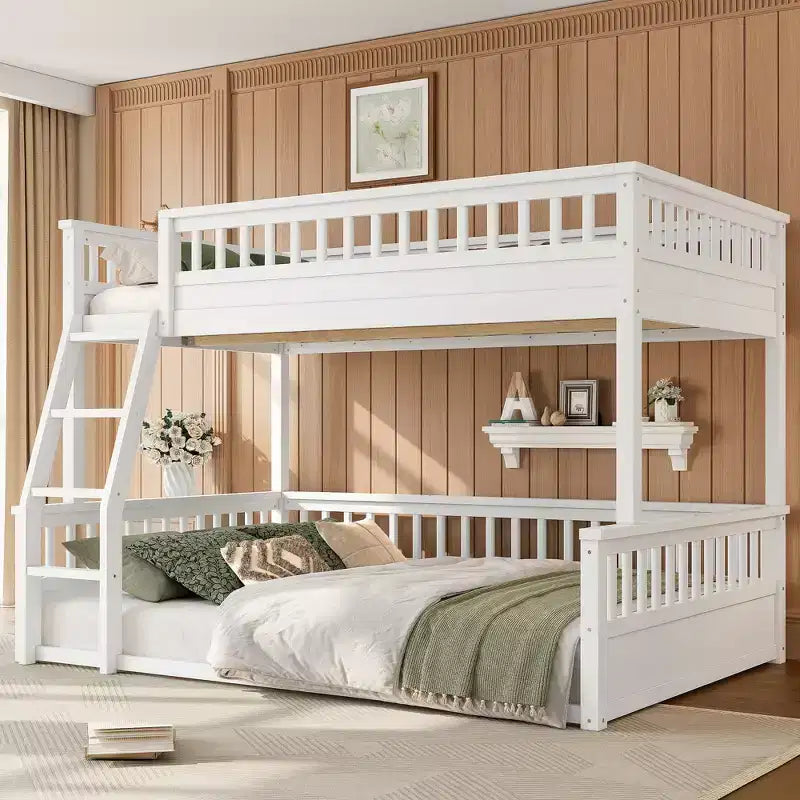 Letto a castello Twin XL/Full XL su Queen con scaletta e sponde di protezione