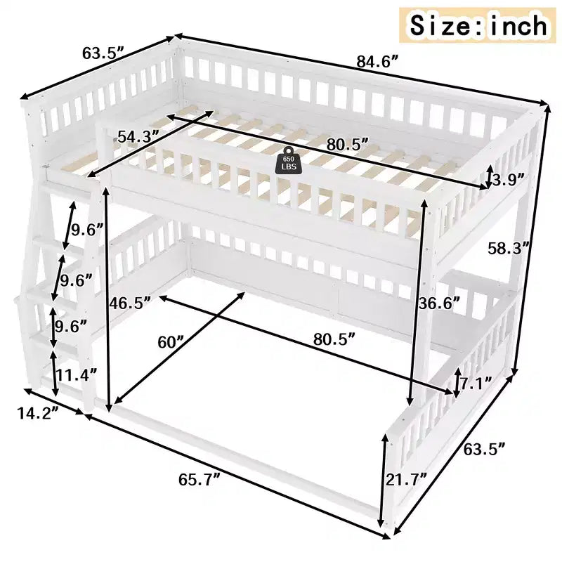 Letto a castello Twin XL/Full XL su Queen con scaletta e sponde di protezione