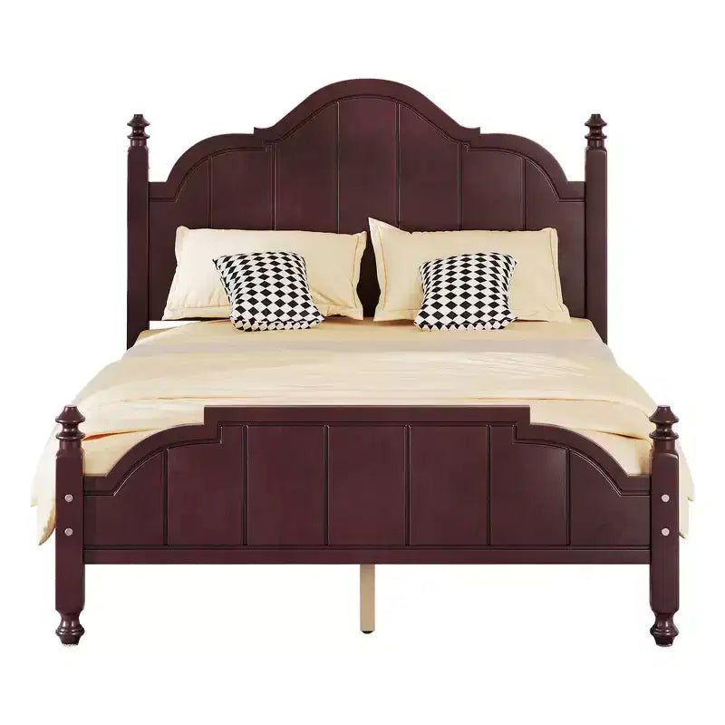 Letto a piattaforma matrimoniale vintage in legno massiccio con testiera e supporto a doghe