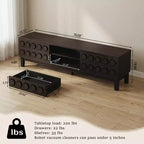 Mobile TV moderno stile mid-century con 4 cassetti e gestione cavi, marrone scuro, adatto per TV fino a 75"