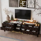 Mobile TV moderno stile mid-century con 4 cassetti e gestione cavi, marrone scuro, adatto per TV fino a 75"
