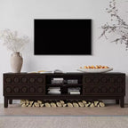 Mobile TV moderno stile mid-century con 4 cassetti e gestione cavi, marrone scuro, adatto per TV fino a 75"