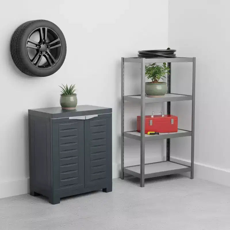Armadio multiuso a due ante in plastica resistente grigio scuro da 66 cm