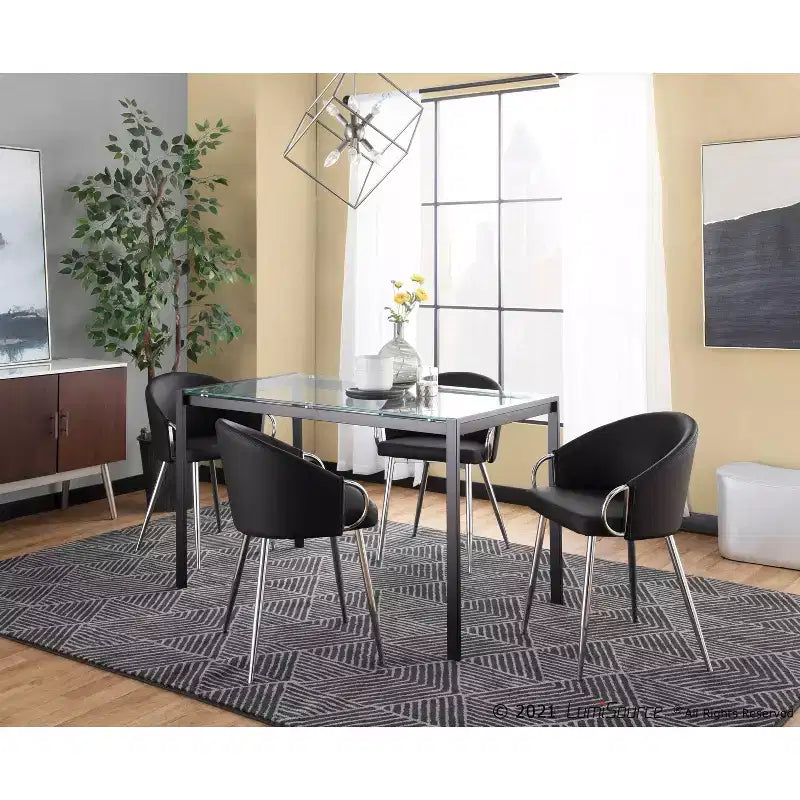 Set di 2 sedie da pranzo imbottite schienale basso cromo/nero - similpelle, telaio in acciaio