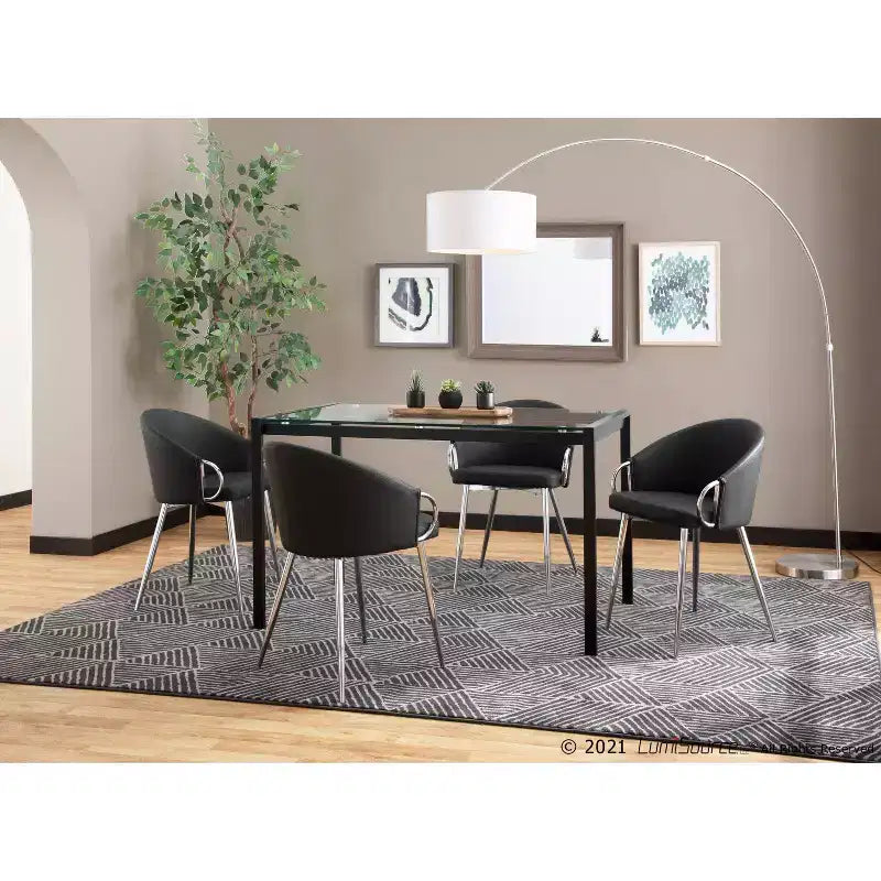 Set di 2 sedie da pranzo imbottite schienale basso cromo/nero - similpelle, telaio in acciaio