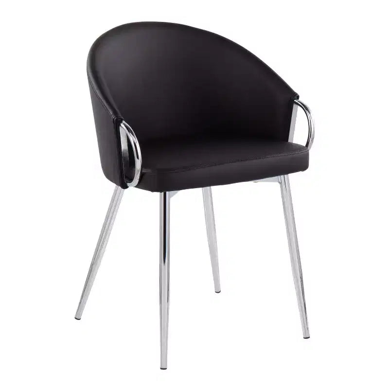 Set di 2 sedie da pranzo imbottite schienale basso cromo/nero - similpelle, telaio in acciaio