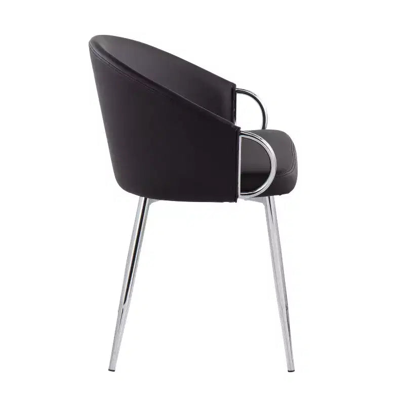 Set di 2 sedie da pranzo imbottite schienale basso cromo/nero - similpelle, telaio in acciaio