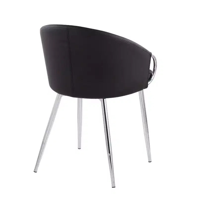 Set di 2 sedie da pranzo imbottite schienale basso cromo/nero - similpelle, telaio in acciaio
