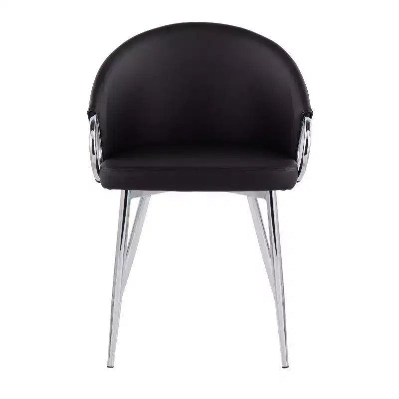 Set di 2 sedie da pranzo imbottite schienale basso cromo/nero - similpelle, telaio in acciaio