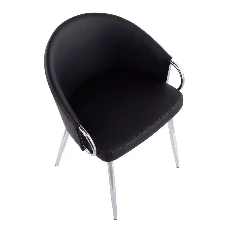 Set di 2 sedie da pranzo imbottite schienale basso cromo/nero - similpelle, telaio in acciaio