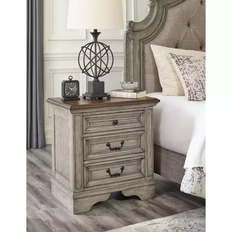 Comodino stile cottage nero/grigio con porte USB e prese CA
