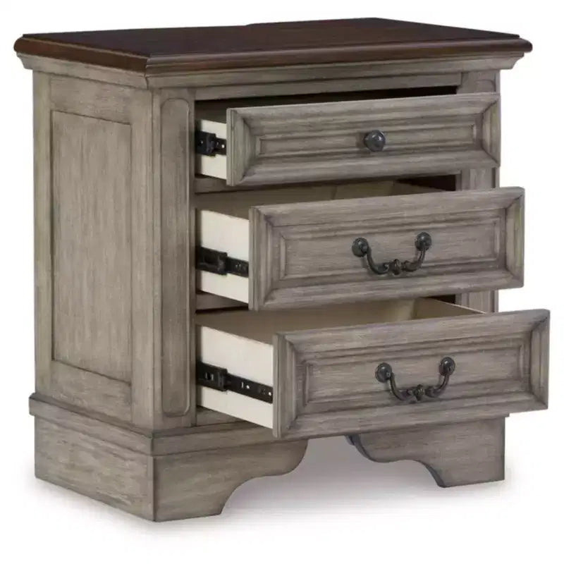 Comodino stile cottage nero/grigio con porte USB e prese CA