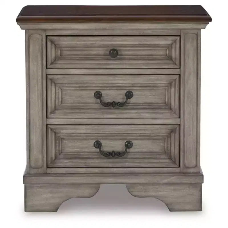 Comodino stile cottage nero/grigio con porte USB e prese CA