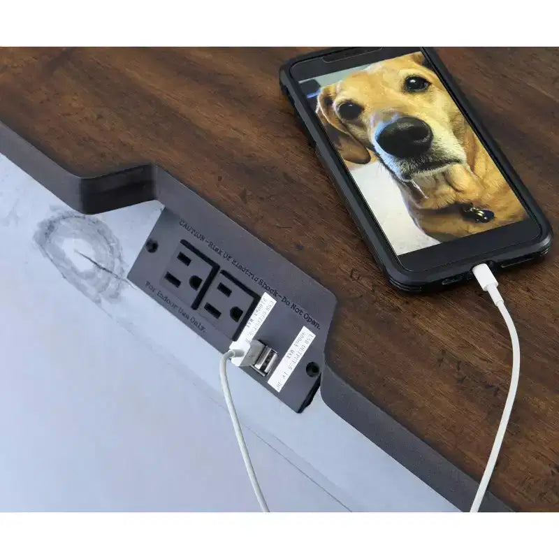 Comodino stile cottage nero/grigio con porte USB e prese CA