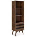 70" Wright Bookcase with Storage Rustic Natural Aged Brown-WyndenHall: Mid-Century, 2 Doors, 4 Shelves
