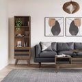 Libreria Mid-Century da 70" con Ante, Marrone Invecchiato Naturale Rustico - 2 Ante, 4 Ripiani