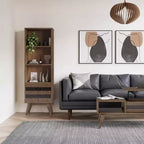 Libreria Mid-Century da 70" con Ante, Marrone Invecchiato Naturale Rustico - 2 Ante, 4 Ripiani