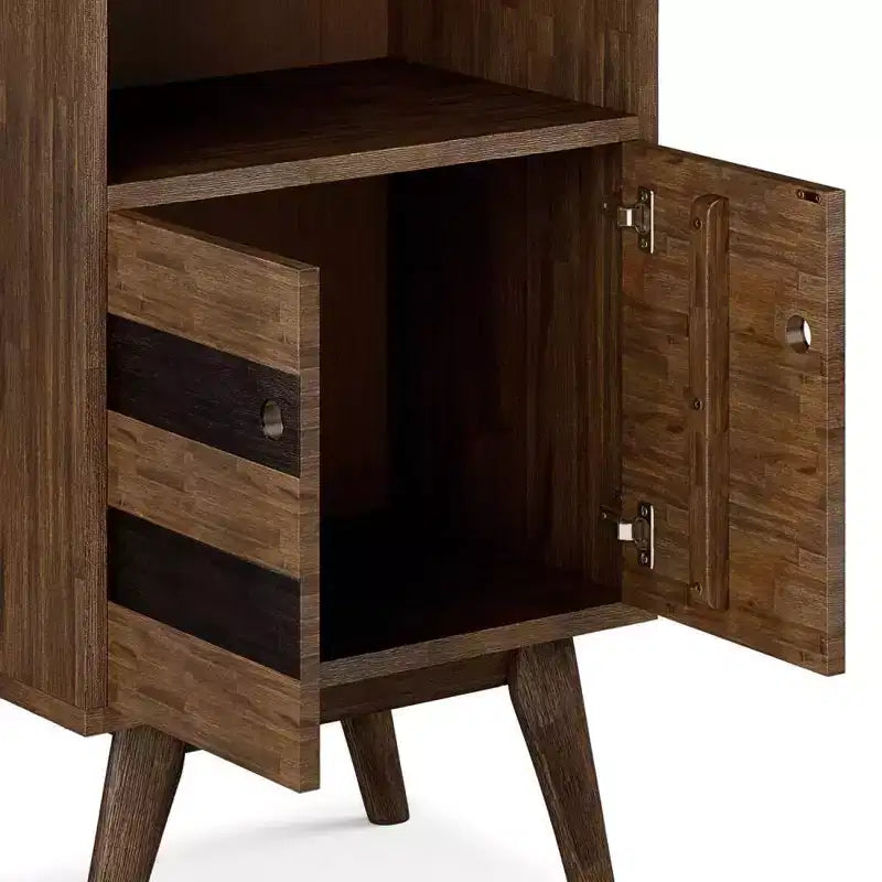 Libreria Mid-Century da 70" con Ante, Marrone Invecchiato Naturale Rustico - 2 Ante, 4 Ripiani