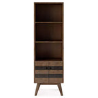 Libreria Mid-Century da 70" con Ante, Marrone Invecchiato Naturale Rustico - 2 Ante, 4 Ripiani