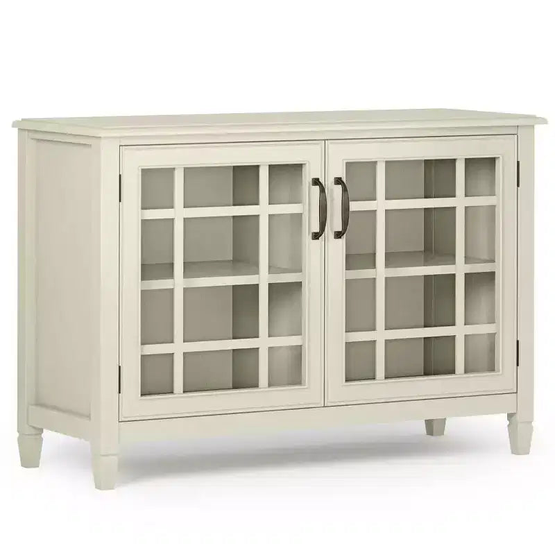 Mobile basso Hampshire bianco antico - Stile tradizionale, Ripiani regolabili, Ante in vetro
