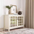 Mobile basso Hampshire bianco antico - Stile tradizionale, Ripiani regolabili, Ante in vetro