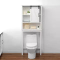 Armadietto Salvaspazio da Bagno Sopra il WC Bianco Stile Rustico con Anta Scorrevole e 5 Ripiani