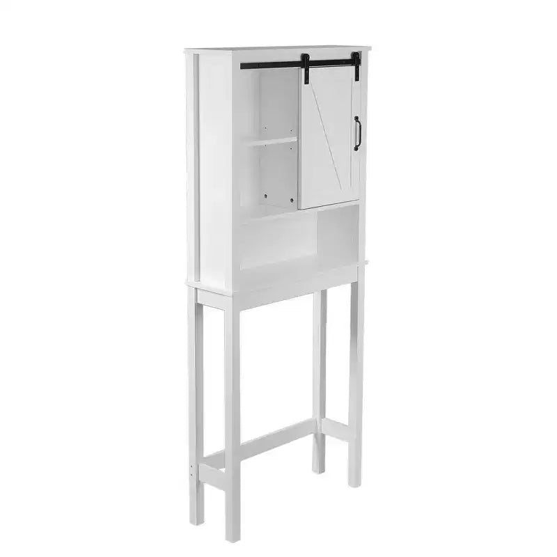 Armadietto Salvaspazio da Bagno Sopra il WC Bianco Stile Rustico con Anta Scorrevole e 5 Ripiani
