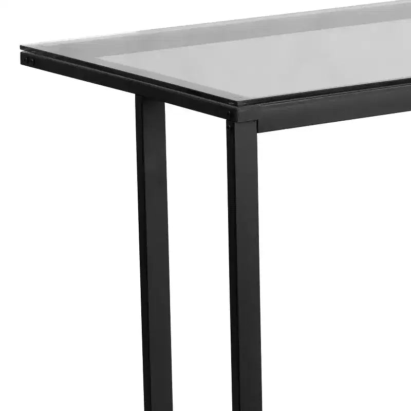 Scrivania per computer con piano in vetro e piedistallo nero in metallo