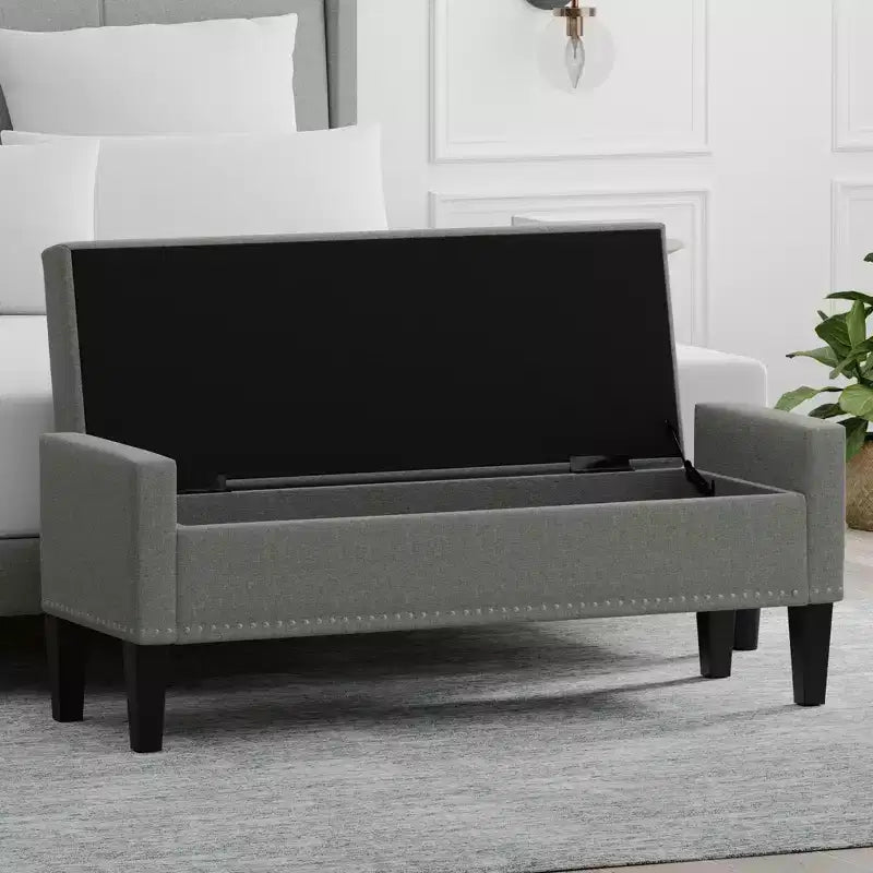 Panca contenitore rivestita da 52" con braccioli tronchi