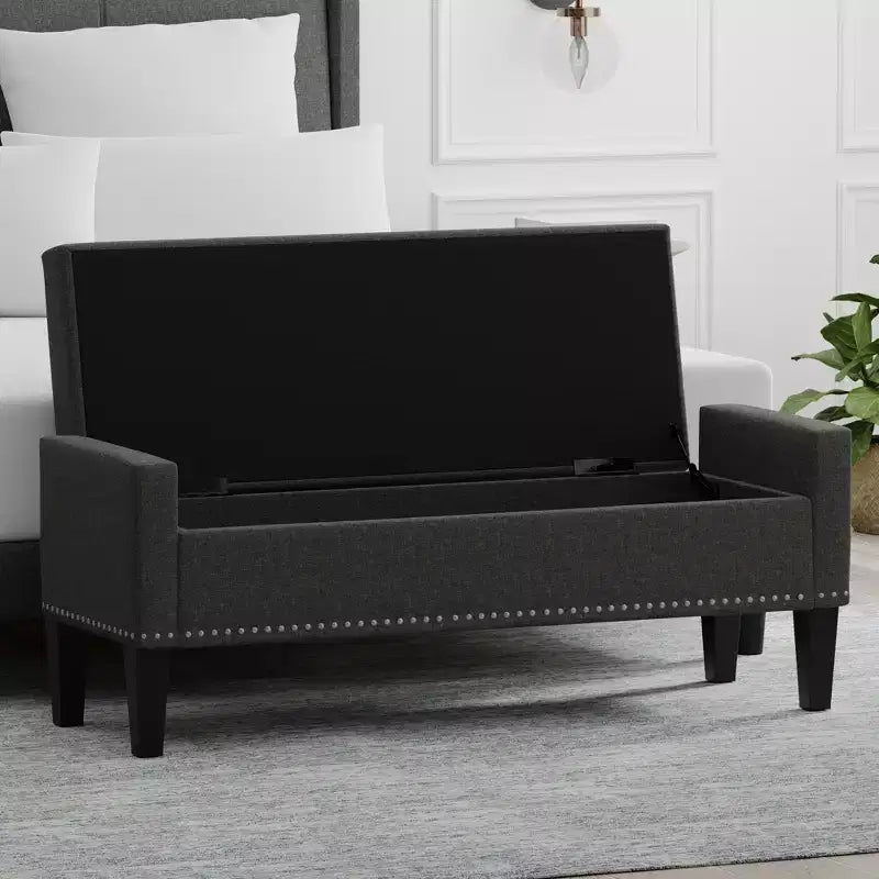 Panca contenitore rivestita da 52" con braccioli tronchi