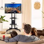 Carrello TV mobile regolabile in metallo, nero, adatto per TV da 30"-61"