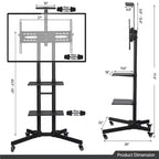 Carrello TV mobile regolabile in metallo, nero, adatto per TV da 30"-61"