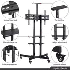 Carrello TV mobile regolabile in metallo, nero, adatto per TV da 30"-61"