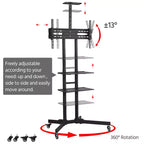 Carrello TV mobile regolabile in metallo, nero, adatto per TV da 30"-61"
