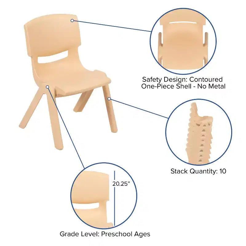 Sedia impilabile in plastica per bambini, set da 10, altezza seduta 26,5 cm