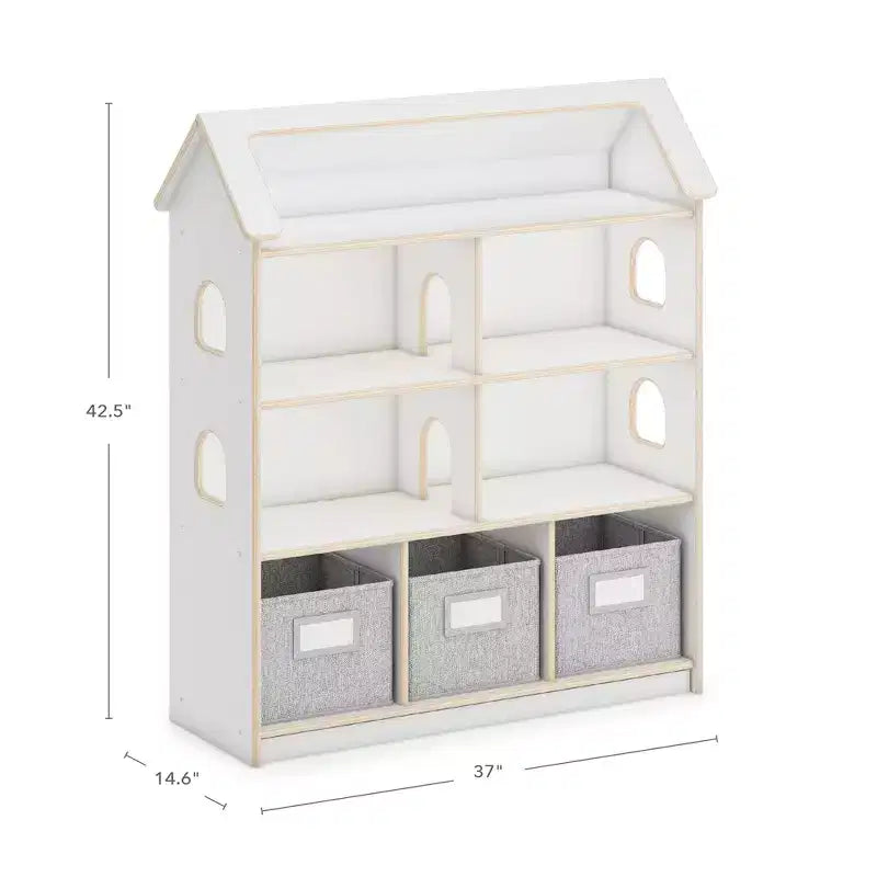 Libreria Casa delle Bambole - Mobili da Gioco per Bambini in Legno con Cestini