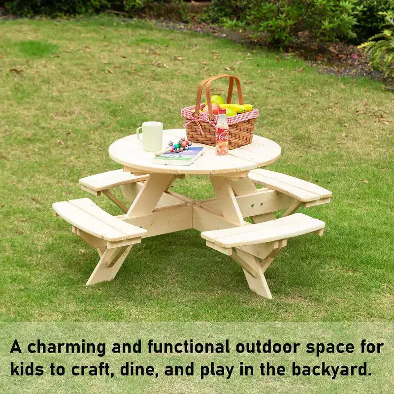 Tavolo da picnic rotondo in legno per bambini con panca - Tavolo da esterno per bambini per giardino