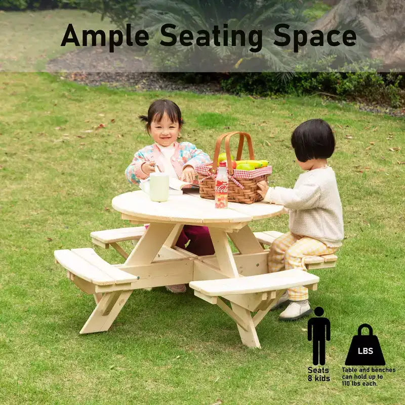 Tavolo da picnic rotondo in legno per bambini con panca - Tavolo da esterno per bambini per giardino