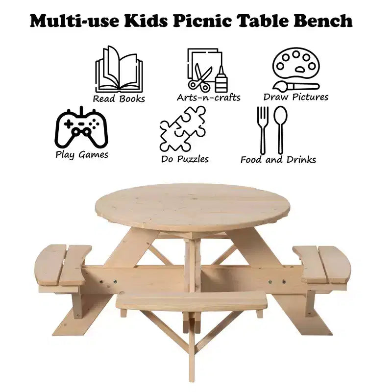 Tavolo da picnic rotondo in legno per bambini con panca - Tavolo da esterno per bambini per giardino