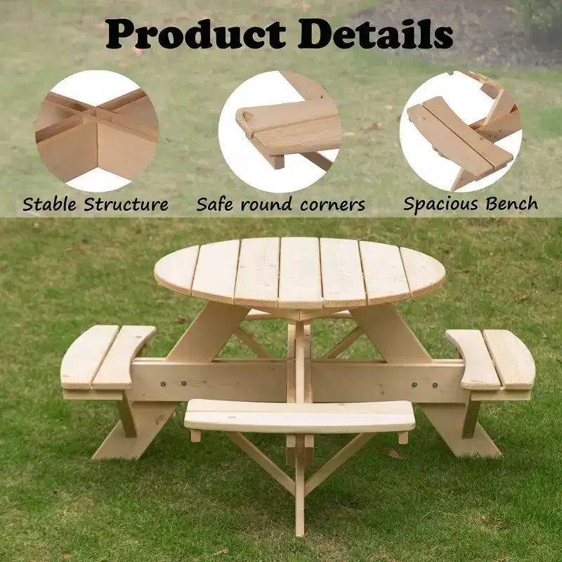 Tavolo da picnic rotondo in legno per bambini con panca - Tavolo da esterno per bambini per giardino