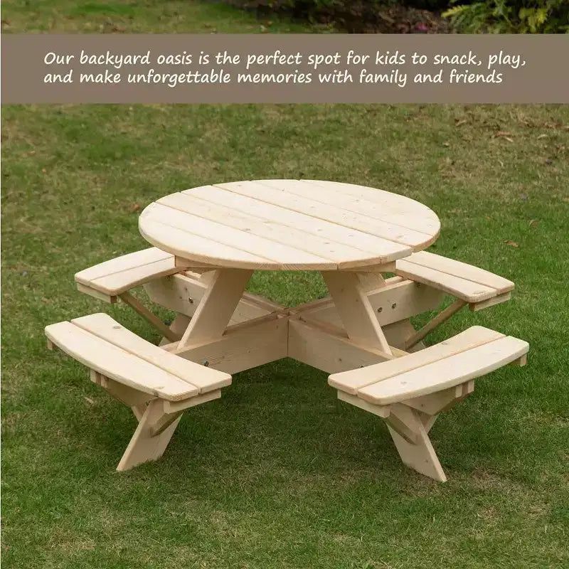 Tavolo da picnic rotondo in legno per bambini con panca - Tavolo da esterno per bambini per giardino