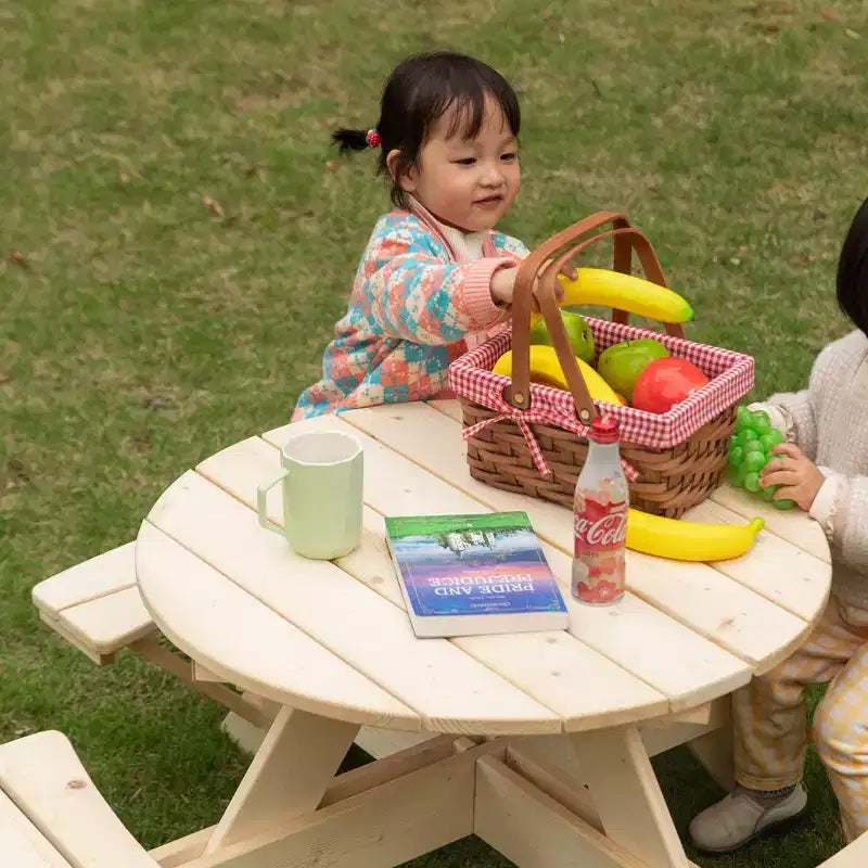 Tavolo da picnic rotondo in legno per bambini con panca - Tavolo da esterno per bambini per giardino
