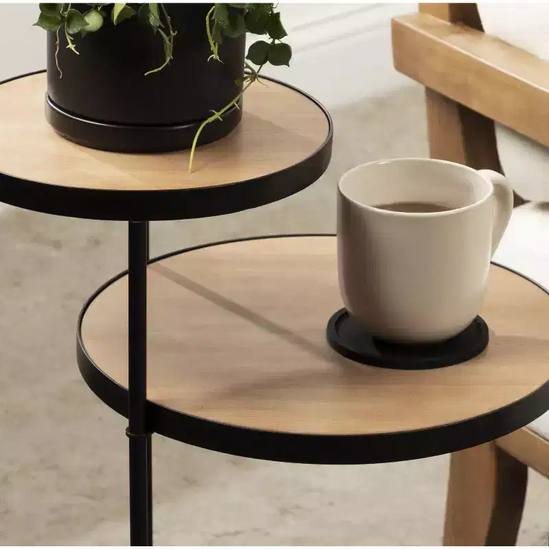Tavolino Rotondo in Metallo, 12x15x24, Naturale e Nero