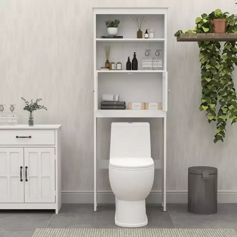 Mobiletto autoportante da bagno con ripiani sopra il WC, bianco