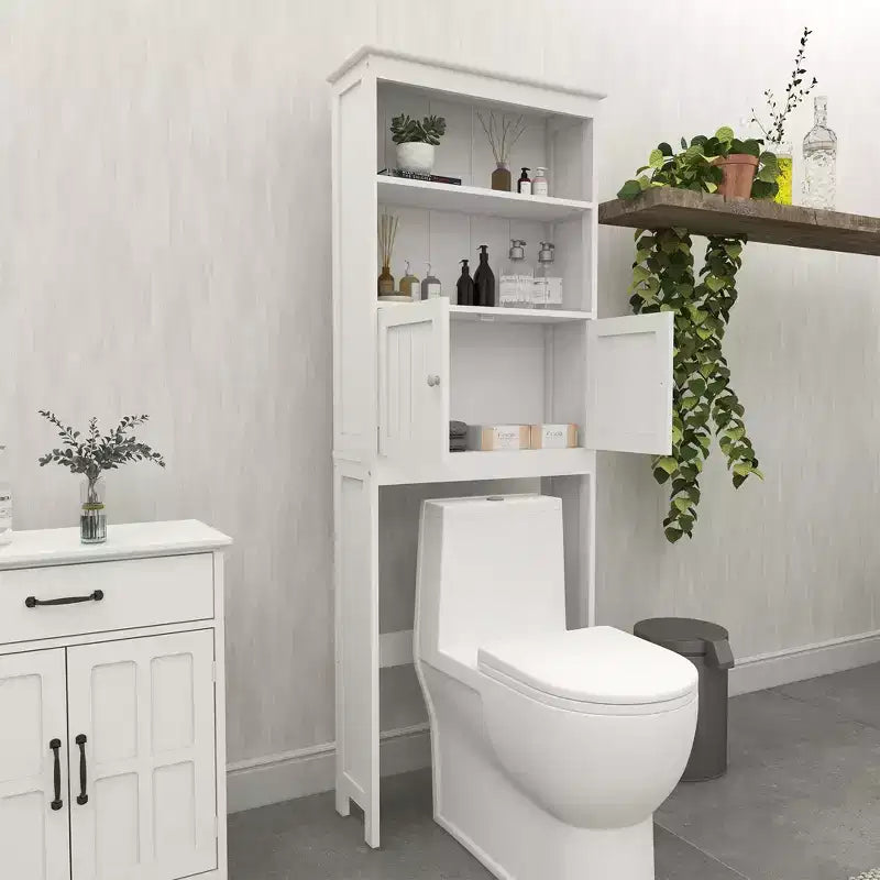 Mobiletto autoportante da bagno con ripiani sopra il WC, bianco